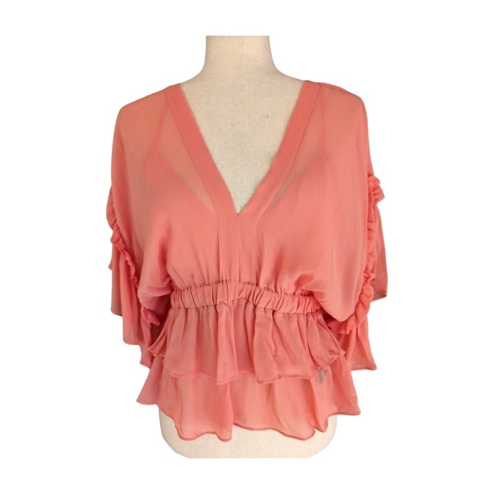 NWT The Kooples Pink Sweetie Ruffled V-Neck Blouse Size FR1/US4 - Picture 3 of 10